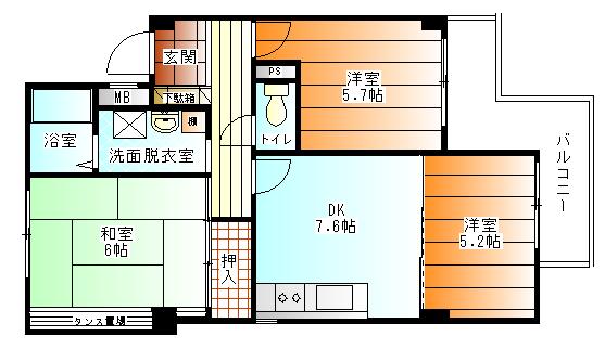 Floor plan. 3DK, Price 19,800,000 yen, Footprint 59 sq m , Balcony area 6.71 sq m
