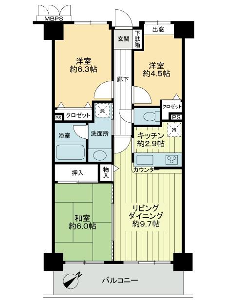 Floor plan. 3LDK, Price 18,800,000 yen, Occupied area 64.85 sq m , Balcony area 8.55 sq m