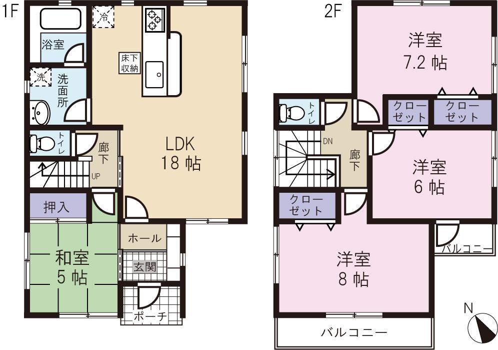 Floor plan. (2 compartment), Price 39,800,000 yen, 4LDK, Land area 105.01 sq m , Building area 95.98 sq m