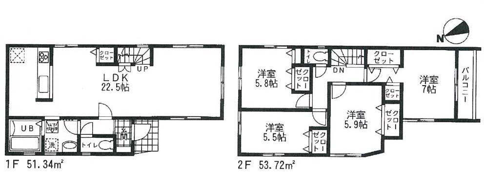 Floor plan. (3 Building), Price 39,800,000 yen, 4LDK, Land area 105.09 sq m , Building area 105.06 sq m