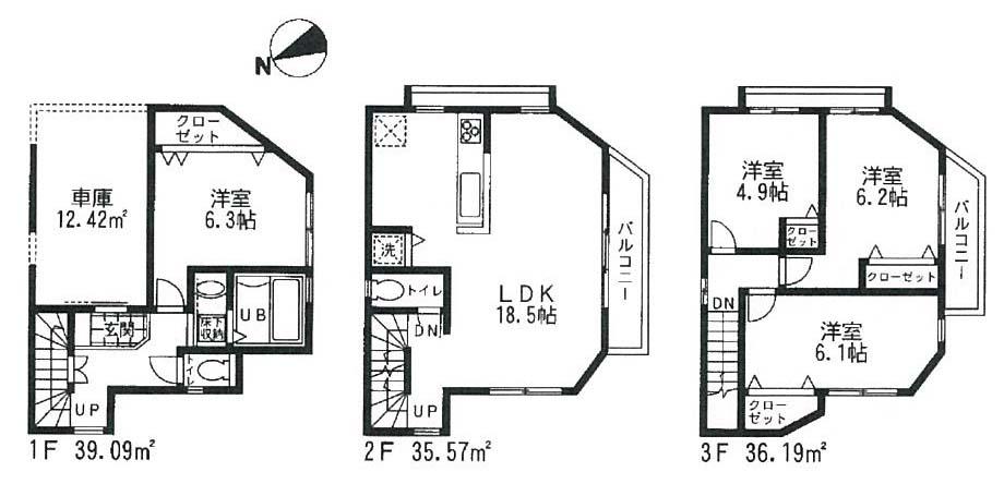 Floor plan. (6 Building), Price 33,800,000 yen, 4LDK, Land area 58.84 sq m , Building area 110.85 sq m
