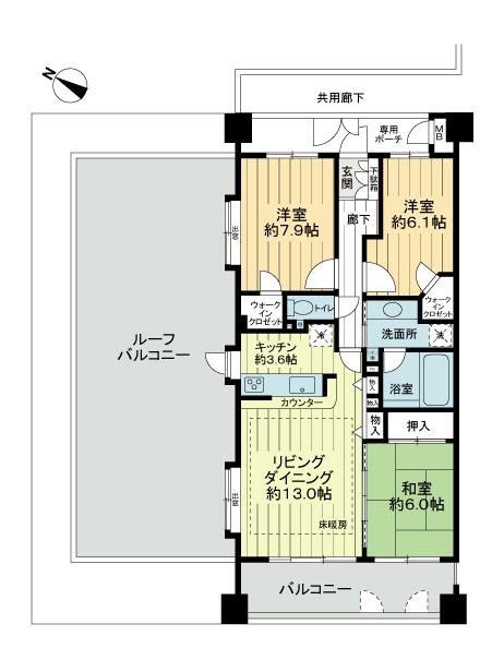 Floor plan. 3LDK, Price 24,900,000 yen, Occupied area 82.08 sq m , Balcony area 13.2 sq m