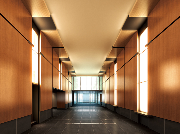 Shared facilities.  [Entrance hall] There is, It is not just a place pass just. Atrium entrance hall of a height of about 4.8m to open the feelings. Is the space of wrapped in soft light hotel-like comfort, We prepared to greet gently towards the family. (Rendering CG)