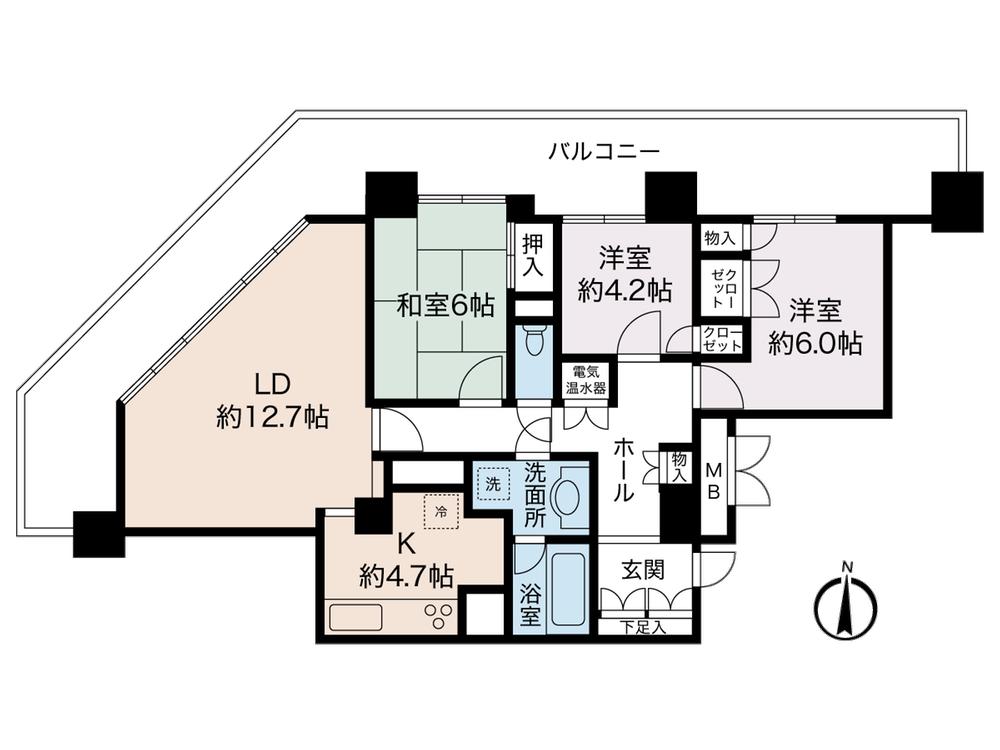 Floor plan. 3LDK, Price 44,800,000 yen, Occupied area 81.37 sq m , Living using the balcony area 28.17 sq m corner is good view.