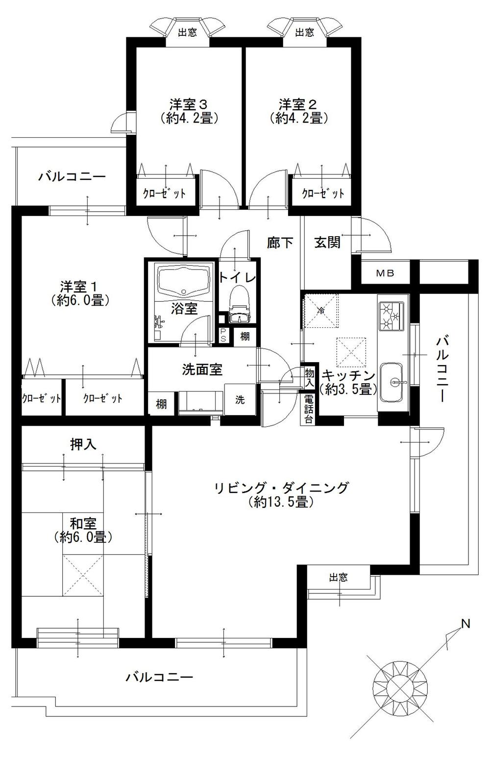 Floor plan. 4LDK, Price 22,900,000 yen, Occupied area 83.34 sq m , Balcony area 18.37 sq m there is a rich opening 4LDK