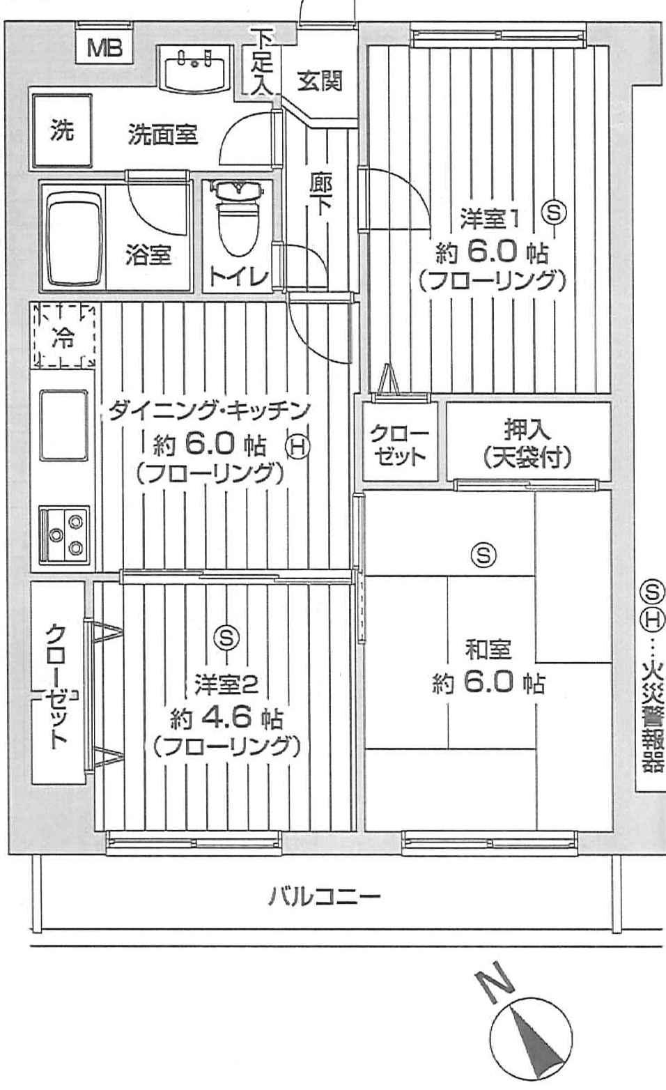 Floor plan. 3DK, Price 11.9 million yen, Occupied area 51.46 sq m , Balcony area 7.44 sq m floor plan