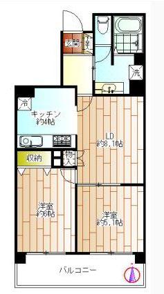 Floor plan. 2LDK, Price 25,900,000 yen, Occupied area 56.09 sq m , Good south-facing balcony dwelling unit area 9 sq m per yang