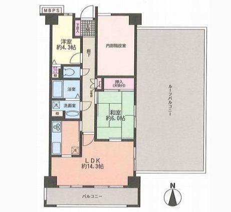 Floor plan. 2LDK, Price 23,900,000 yen, Occupied area 61.35 sq m , Balcony area 10.2 sq m roof balcony area (52 sq m)
