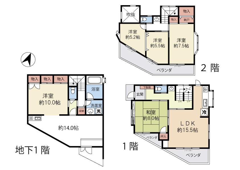 Floor plan. 49,800,000 yen, 5LDK, Land area 204.56 sq m , Building area 158.86 sq m