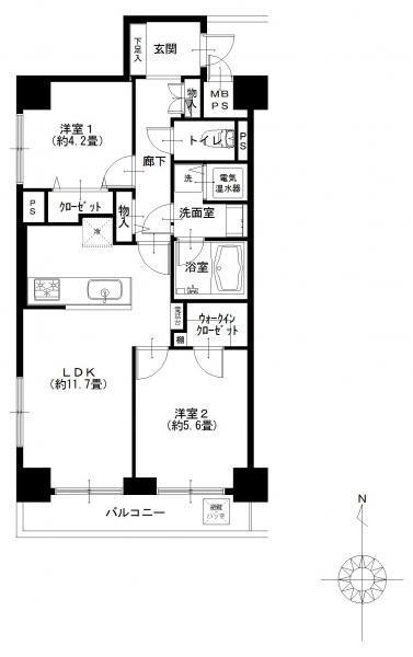 Floor plan. 3LDK, Price 16,900,000 yen, Occupied area 54.45 sq m , Balcony area 5.4 sq m