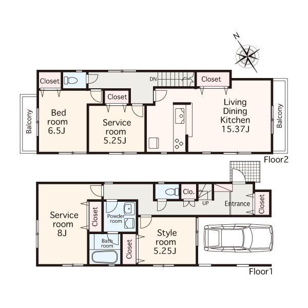 Floor plan. 36,800,000 yen, 2LDK+2S, Land area 108.6 sq m , Building area 114.4 sq m