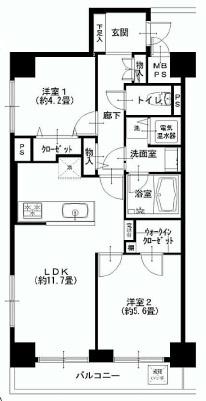 Floor plan. 2LDK, Price 16,900,000 yen, Occupied area 54.45 sq m , Balcony area 5.4 sq m