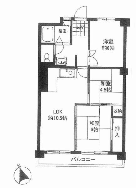 Floor plan. 3LDK, Price 8 million yen, Footprint 54.4 sq m , Balcony area 9 sq m