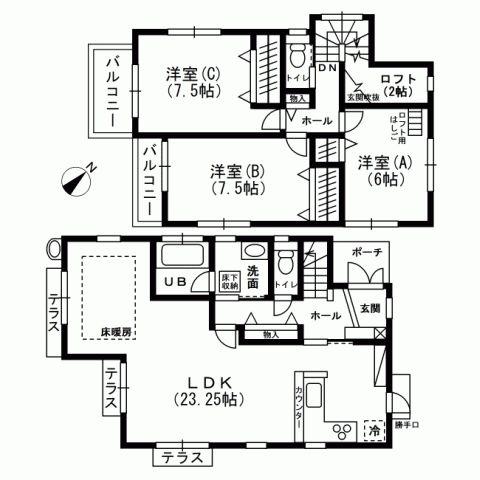 Floor plan. 49,500,000 yen, 3LDK, Land area 140.76 sq m , Building area 125.55 sq m floor plan