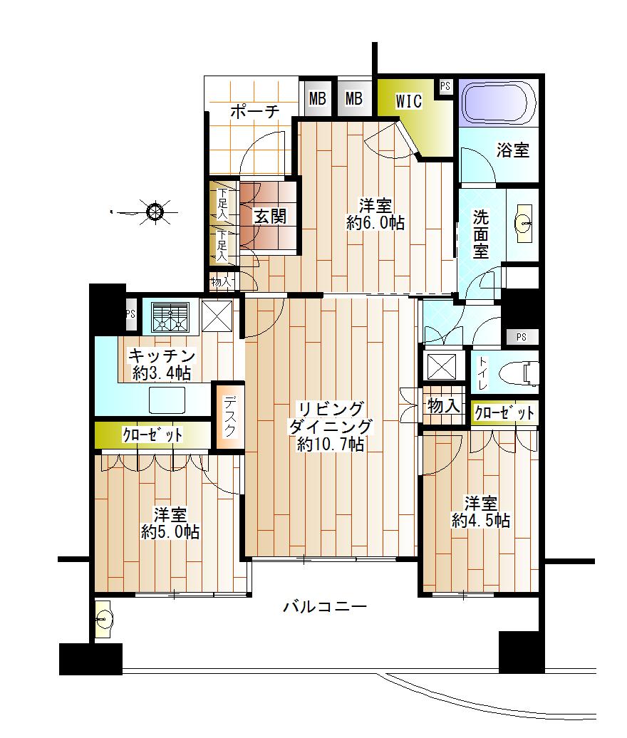 Floor plan. 3LDK, Price 34,800,000 yen, Occupied area 70.31 sq m , Balcony area 13.89 sq m