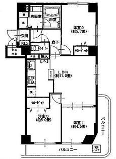 Floor plan. 3LDK, Price 19.9 million yen, Occupied area 59.32 sq m , Balcony area 9.98 sq m