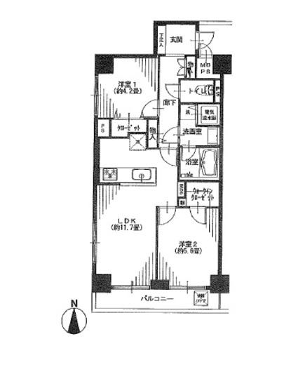 Floor plan. 2LDK, Price 16,900,000 yen, Occupied area 54.45 sq m , Balcony area 5.4 sq m floor plan