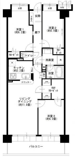 Floor plan. 4LDK, Price 19.9 million yen, Footprint 72.5 sq m , Balcony area 11.02 sq m
