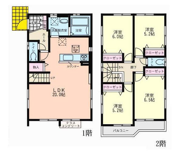 Floor plan. (A Building), Price 47,800,000 yen, 4LDK, Land area 141.16 sq m , Building area 100.6 sq m