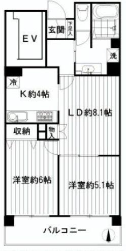 Floor plan. 2LDK, Price 25,900,000 yen, Occupied area 56.09 sq m , Balcony area 9 sq m floor plan