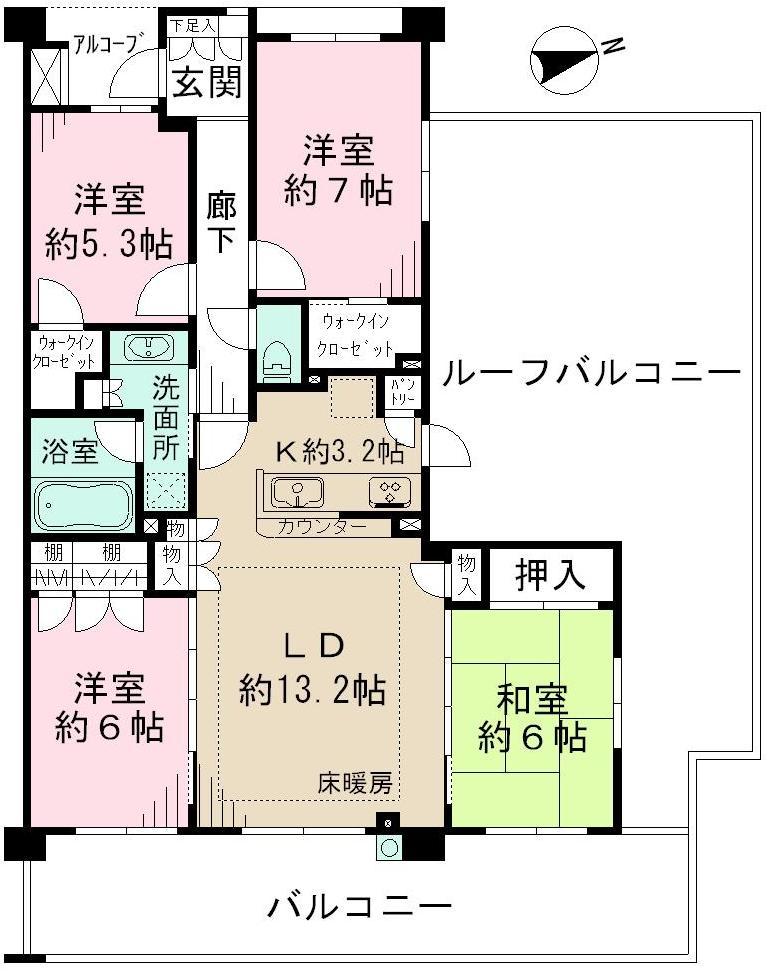 Floor plan. 4LDK, Price 39,900,000 yen, Footprint 91.5 sq m , Balcony area 21 sq m