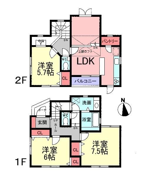 Floor plan. 31,800,000 yen, 3LDK, Land area 85.68 sq m , Skip floor LD that the building area 84.24 sq m space give the spread