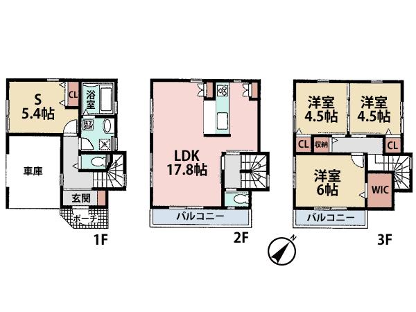Floor plan. (A Building), Price 38,850,000 yen, 3LDK+S, Land area 60.65 sq m , Building area 108.05 sq m