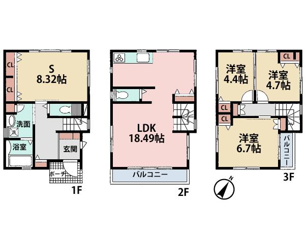 Floor plan. (C Building), Price 37,850,000 yen, 3LDK+S, Land area 80.13 sq m , Building area 103.3 sq m