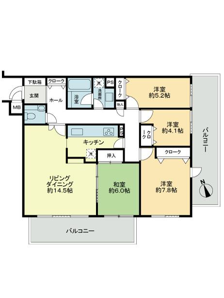 Floor plan. 4LDK, Price 36,800,000 yen, Occupied area 96.94 sq m , Balcony area 25.36 sq m floor plan