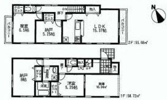 Floor plan. (1 Building), Price 36,800,000 yen, 2LDK+S, Land area 108.6 sq m , Building area 114.4 sq m