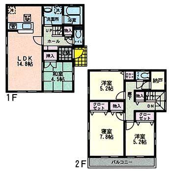 Floor plan. 30,800,000 yen, 4LDK+S, Land area 125.17 sq m , Building area 95.98 sq m