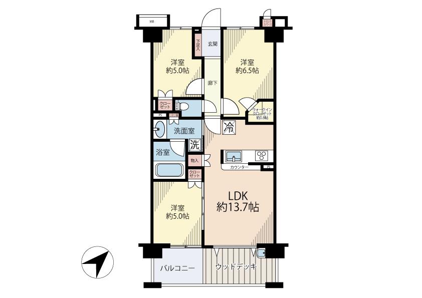 Floor plan. 3LDK, Price 26,800,000 yen, Occupied area 66.02 sq m , Balcony area 5.1 sq m