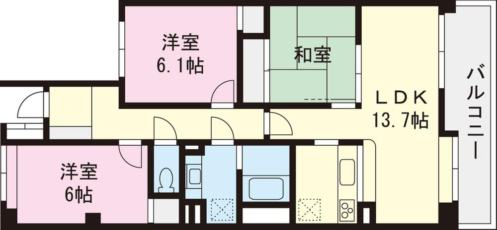 Floor plan. 3LDK, Price 37,800,000 yen, Occupied area 70.44 sq m , Balcony area 10.8 sq m