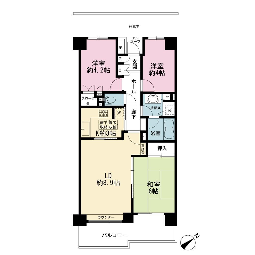 Floor plan. 3LDK, Price 15.9 million yen, Occupied area 59.79 sq m , Balcony area 8.4 sq m
