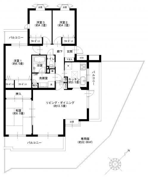 Floor plan. 4LDK, Price 22,900,000 yen, Occupied area 83.34 sq m , Balcony area 18.37 sq m