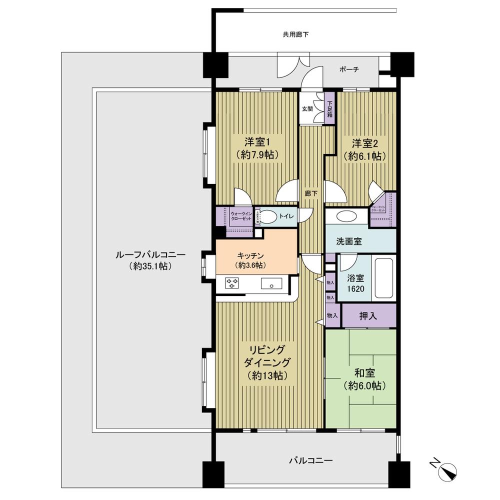 Floor plan. 3LDK, Price 24,900,000 yen, Occupied area 82.08 sq m , It is surrounded by a balcony area 13.2 sq m porch and the roof balcony, Privacy highly corner dwelling unit