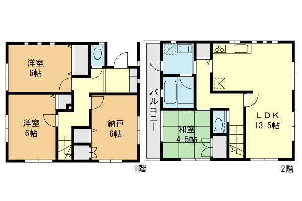 Floor plan. (Building 2), Price 32,800,000 yen, 3LDK+S, Land area 79.91 sq m , Building area 88.29 sq m