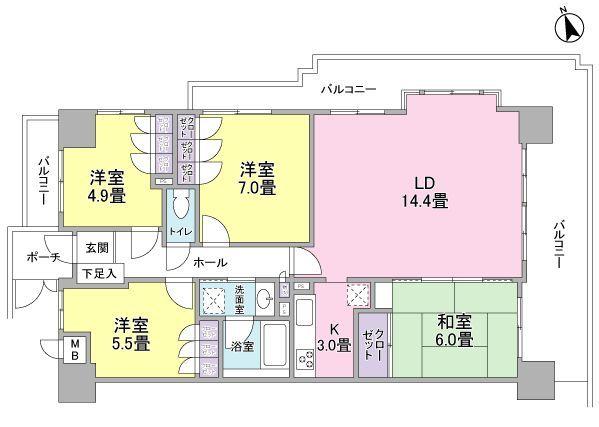 Floor plan. 4LDK, Price 24,900,000 yen, Occupied area 92.28 sq m , Balcony area 29.58 sq m
