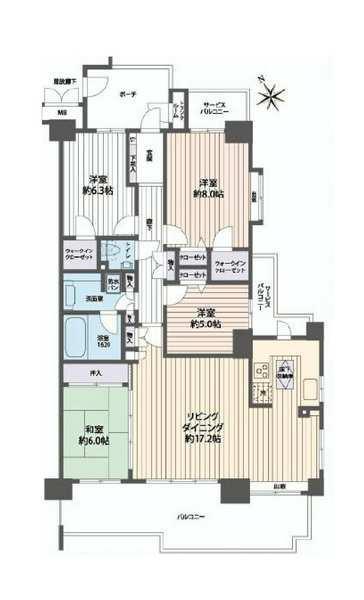 Floor plan. 4LDK, Price 29.5 million yen, Footprint 103.59 sq m , Balcony area 20.8 sq m