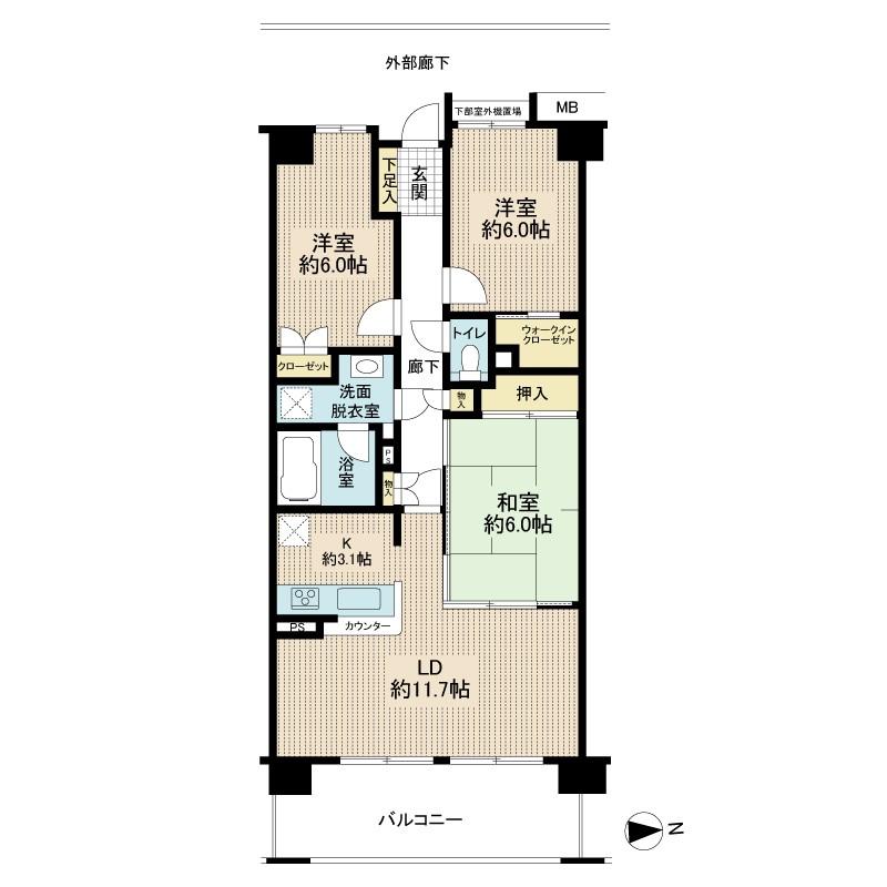 Floor plan. 3LDK, Price 25,300,000 yen, Occupied area 73.94 sq m , Balcony area 12 sq m