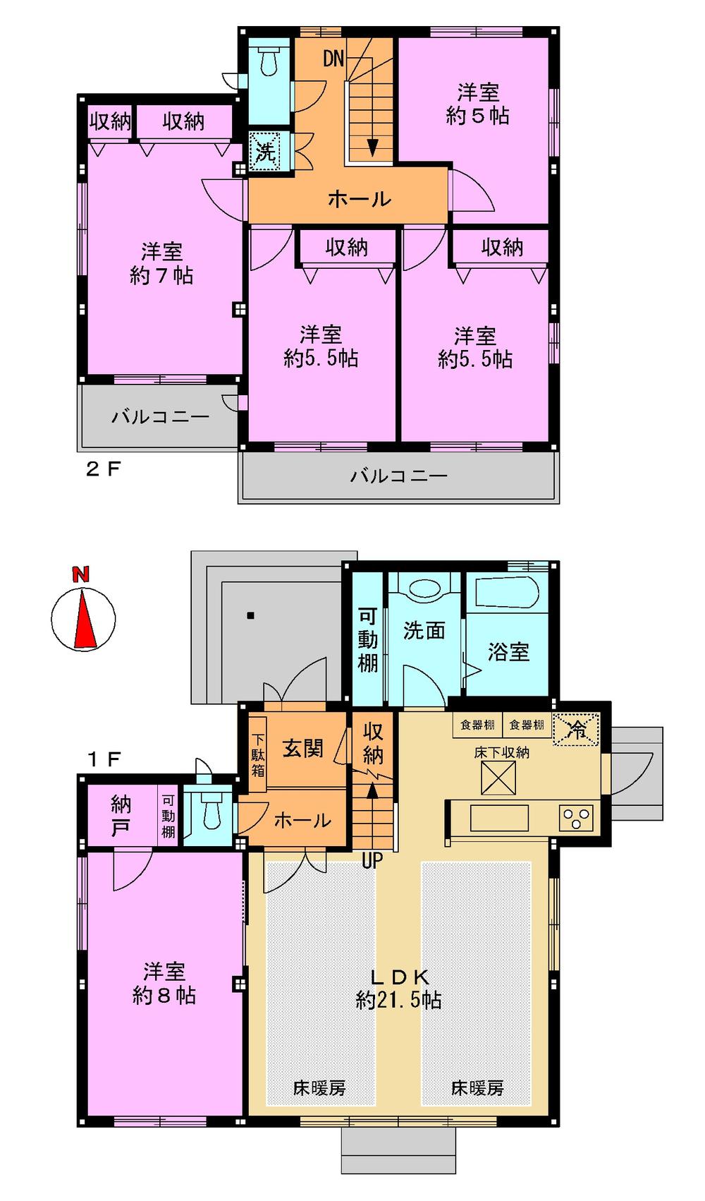 Floor plan. 54,900,000 yen, 5LDK, Land area 213.32 sq m , Building area 124.89 sq m