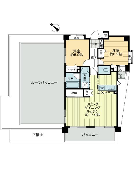 Floor plan. 2LDK, Price 24,800,000 yen, Occupied area 62.41 sq m , Balcony area 8.7 sq m