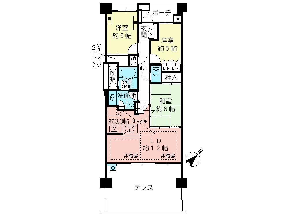 Floor plan. 3LDK, Price 42,800,000 yen, Footprint 73.7 sq m Grand Terrace and super cellar (large under-floor storage) is 3LDK features.