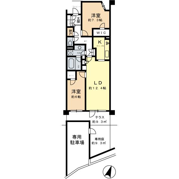 Floor plan. 2LDK, Price 29,800,000 yen, Occupied area 68.69 sq m