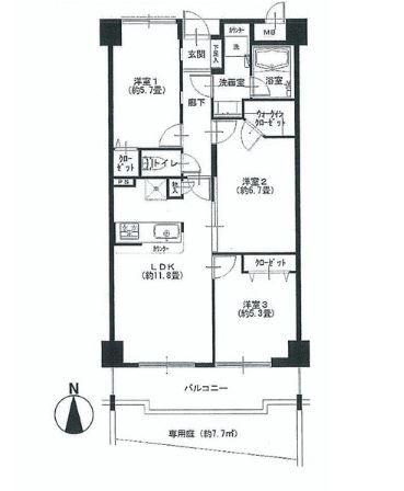 Floor plan. 3LDK, Price 19.9 million yen, Occupied area 65.32 sq m , Balcony area 8.34 sq m