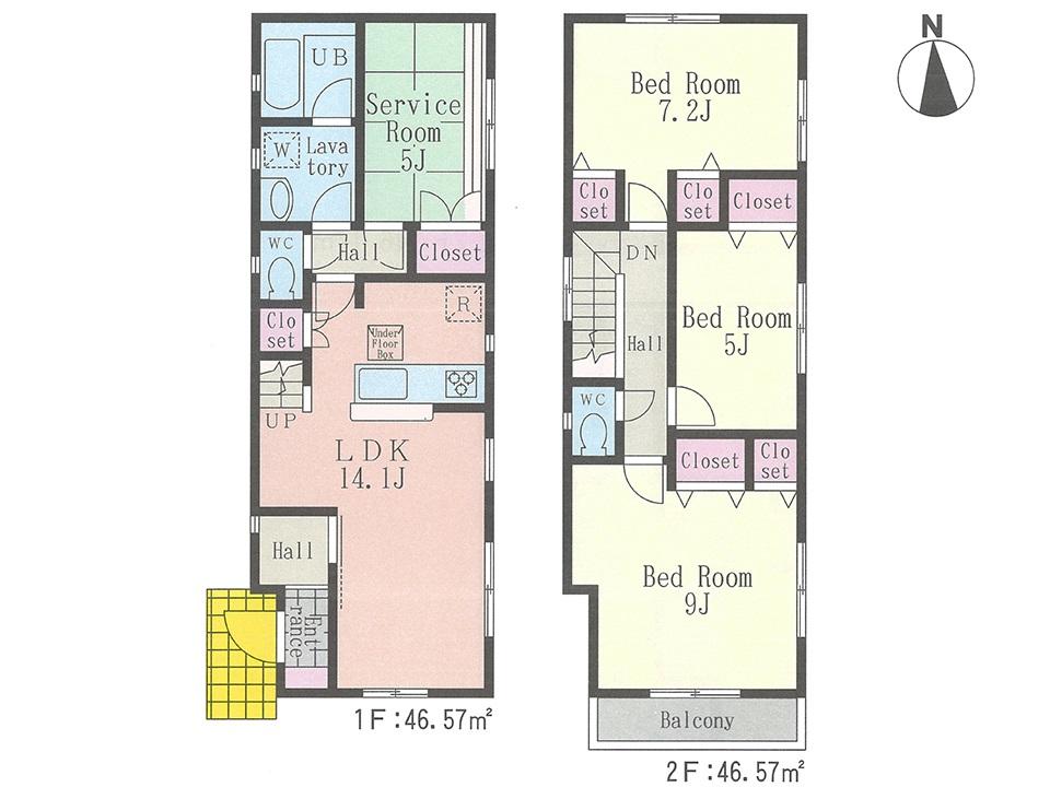 Floor plan. (3 Building), Price 42,800,000 yen, 3LDK+S, Land area 95.87 sq m , Building area 93.14 sq m