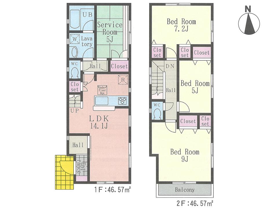 Floor plan. (5 Building), Price 42,800,000 yen, 3LDK+S, Land area 93.76 sq m , Building area 93.14 sq m