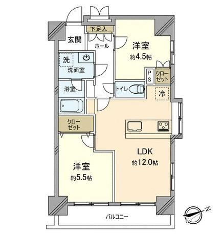 Floor plan. 2LDK, Price 23.8 million yen, Occupied area 51.45 sq m , Balcony area 6.6 sq m square room