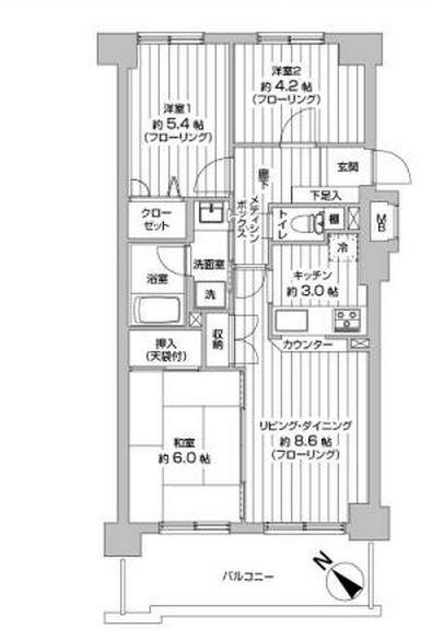 Floor plan. 3LDK, Price 26,800,000 yen, Occupied area 61.38 sq m , Balcony area 10.23 sq m