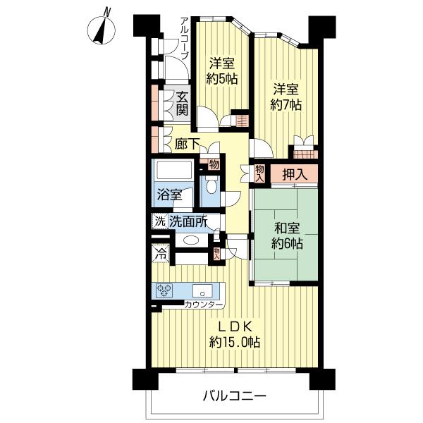 Floor plan. 3LDK, Price 28.5 million yen, Occupied area 77.44 sq m , Balcony area 3.43 sq m